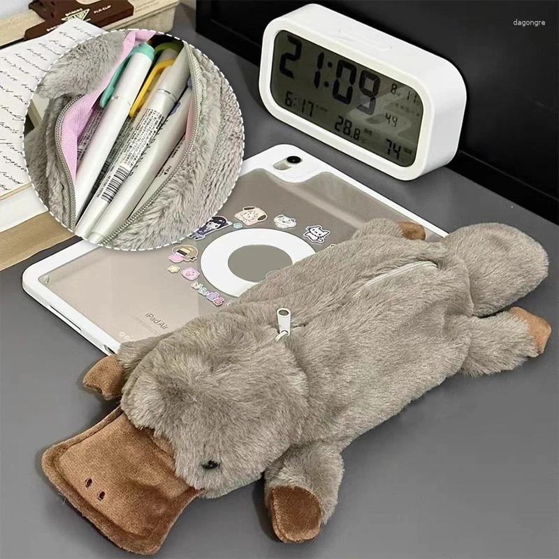 2025 NEW Cosmetic Bags Cute Platypus Pencil Case Bag Plush Pen Pouch Large Capacity Storage School Supplies Stationery Box zhanyishengli