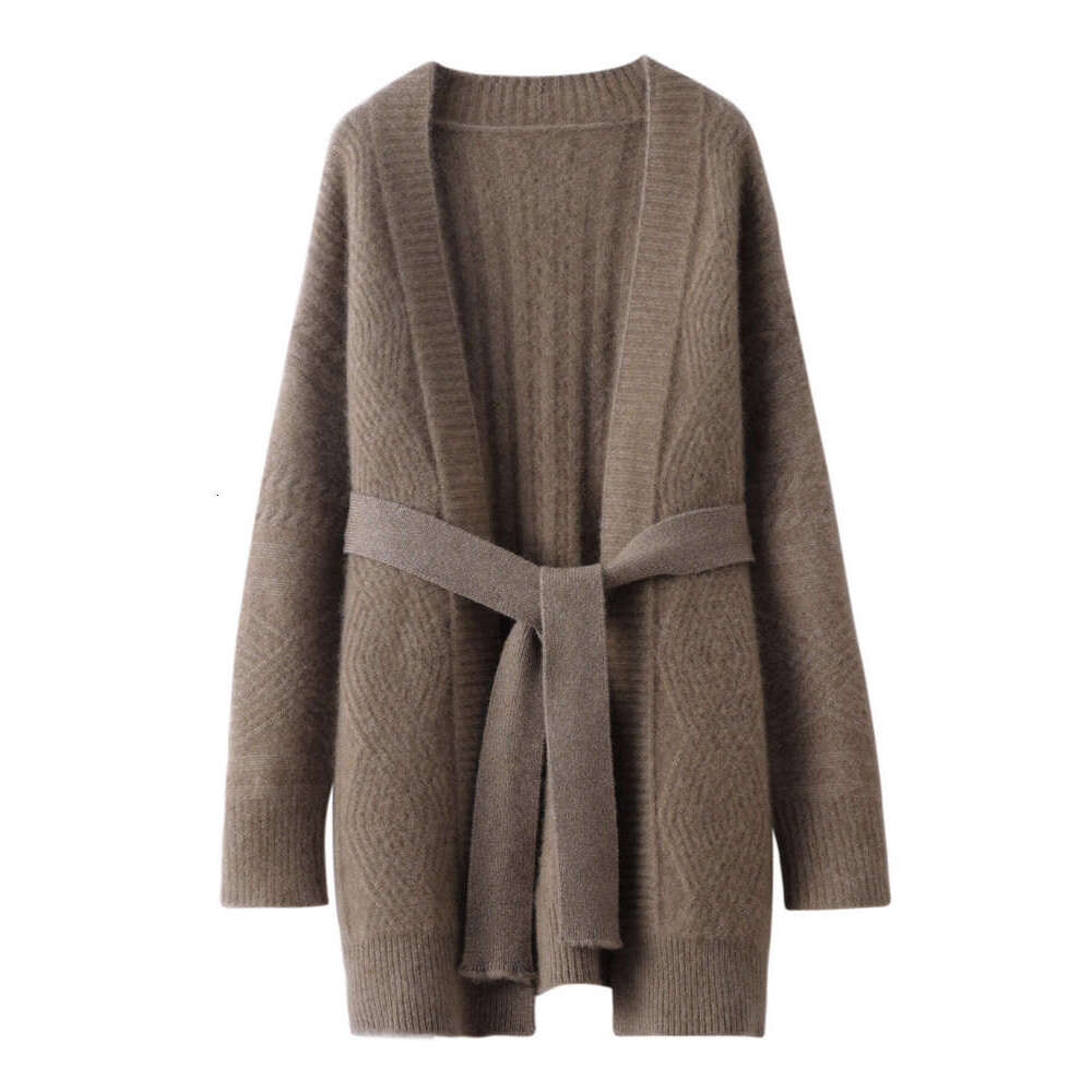 New Women Cashmere Sweater Autumn Winter Thick Long Cardigan 100% Merino Wool V-Neck Knitwear Female Soft Fashion Coat Top