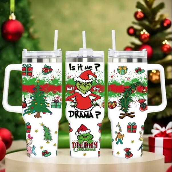 Christmas Grinch Cups 40oz With Handle Not To Fall Down Large Capacity Stainless Steel Ice Bowl Vacuum Thermos Mugs Anime Neighborhood Sea Freight FY0