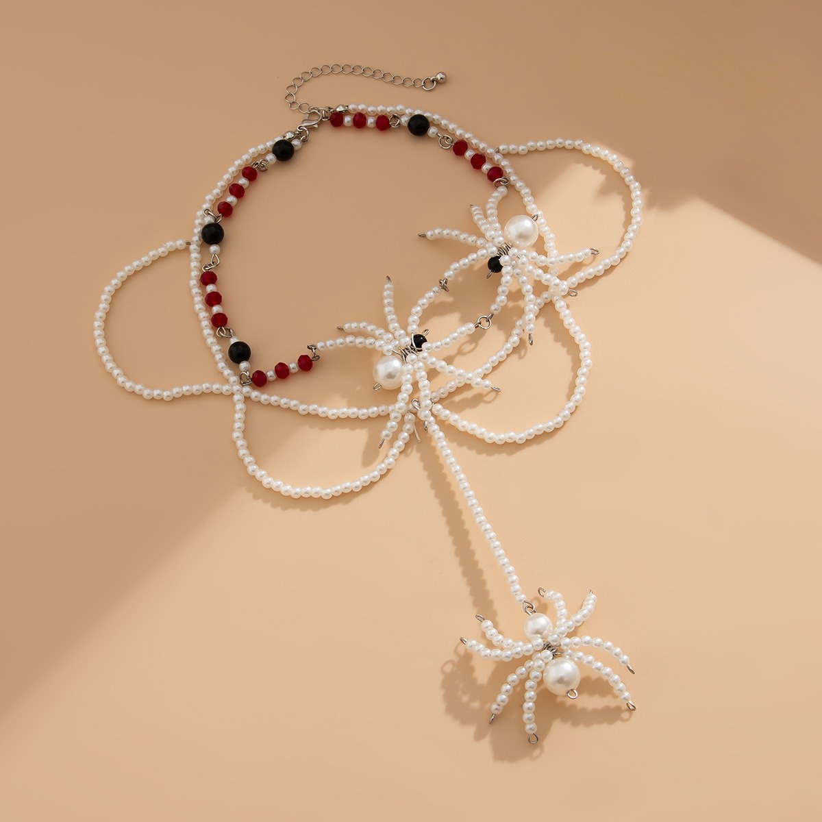 Cross Border Accessories From Europe and America Dark Style Crystal Weaving Spider Necklace Halloween Tassel Large Round Bead Collarbone Chain