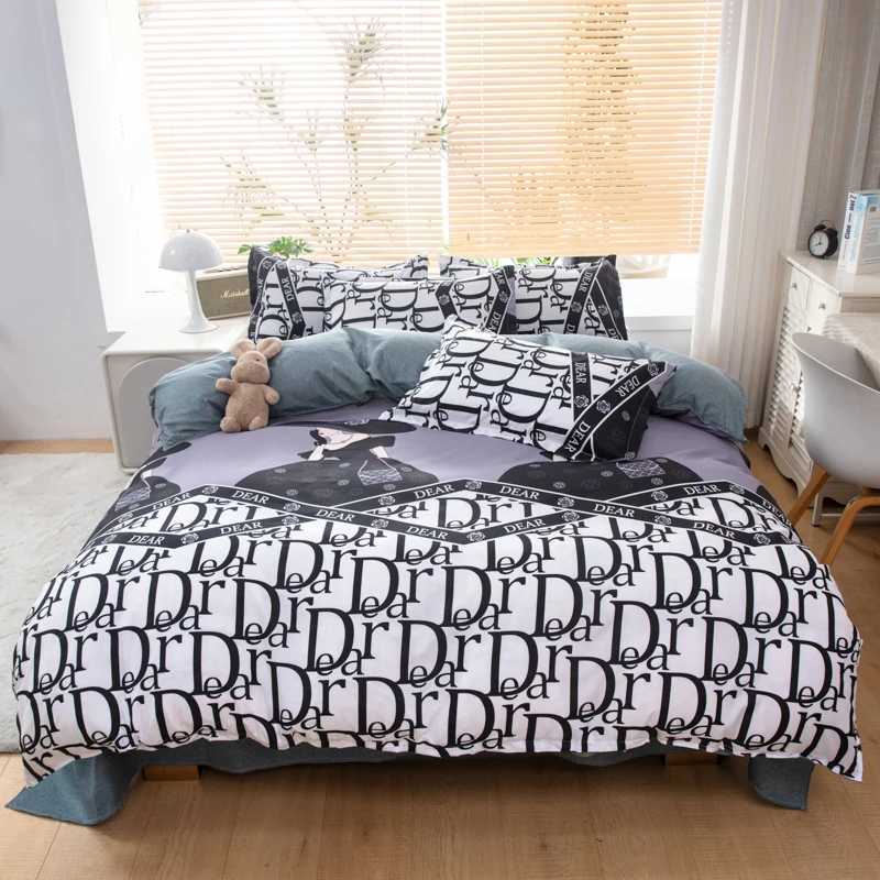 3/4 piece bedding with double-sided letter pattern down duvet cover bedding large full-size bedding X241029