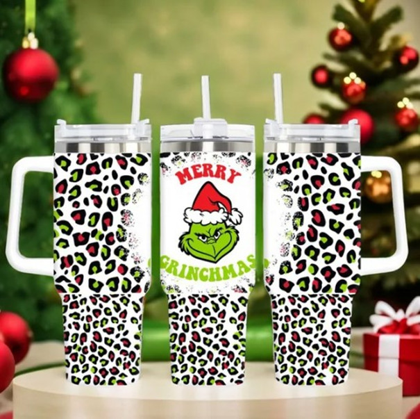 Christmas Grinch Cups 40oz With Handle Not To Fall Down Large Capacity Stainless Steel Ice Bowl Vacuum Thermos Mugs Anime Neighborhood Sea Freight FY0