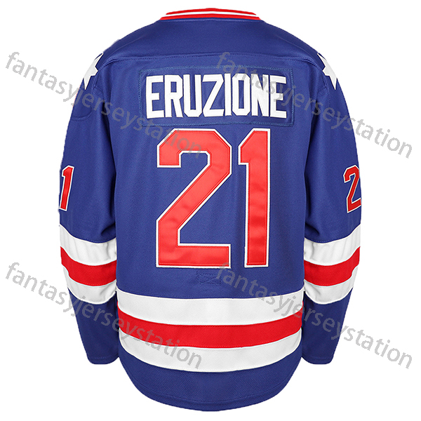 Men's 1980 USA Ice Hockey Jerseys 21Eruzione 30Craig 17Ocallahan Blue White Alternate Embroidery Breathable Sweat-wicking Shirt For Training In S