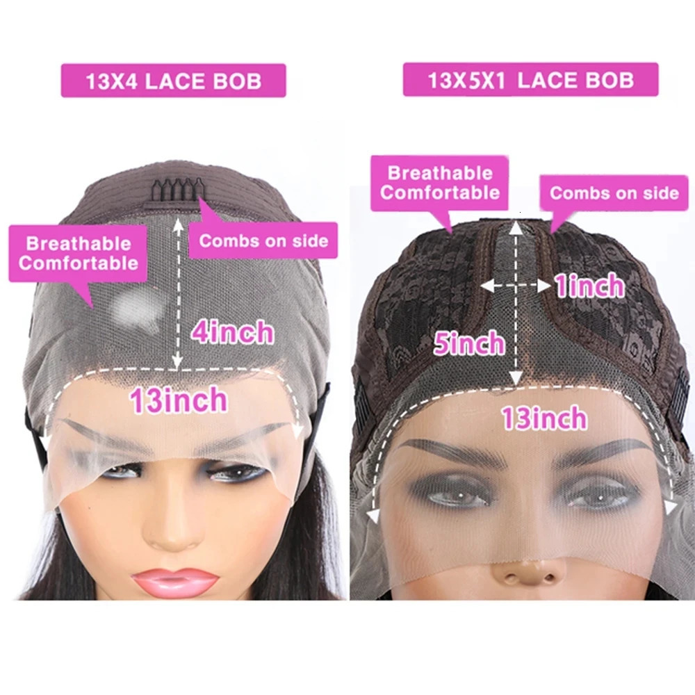 SSH Straight Short Bob Human Hair Wigs for Black Women Lace Part Brazilian Hair Wigs Remy Hair Middle Part Side For Brown Women 241029