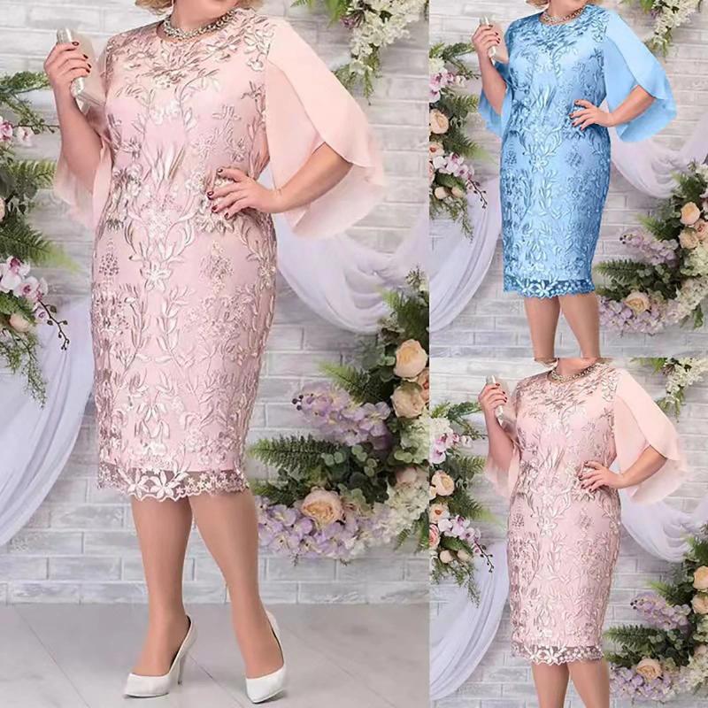 Casual Dresses Plus Size Summer For Wedding Guest Women 2024 Fashion Lace Gown Party Dress Stitching Slim Elegant
