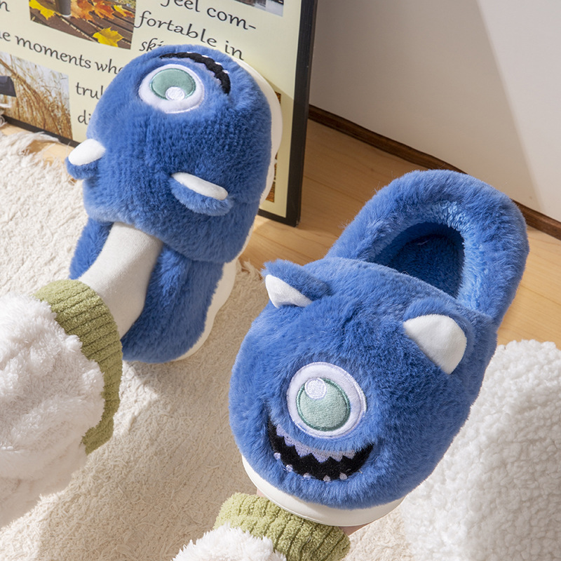 2024 slippers NEW hot women's winter bag with cute anti slip thick sole for home use, warm outer wear, big eyed monster plush cotton shoes, free 