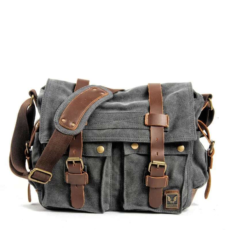 Canvas Leather Men Messenger Big Satchel Shoulder Bags Male Laptop Briefcase Travel Handbag