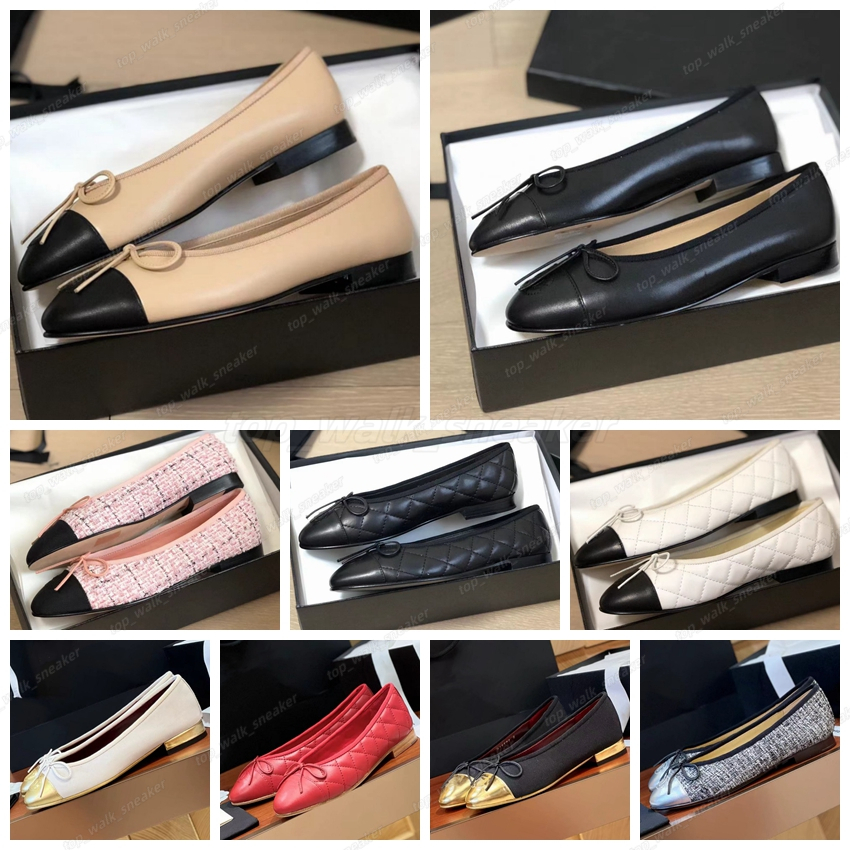 Designer Shoes Paris Brand Designer Black Ballet Flats Shoes Women Quilted Genuine Leather Slip On Ballerina Luxury Round Toe Ladie CCity Dress Shoe HJ2G Slingbacks