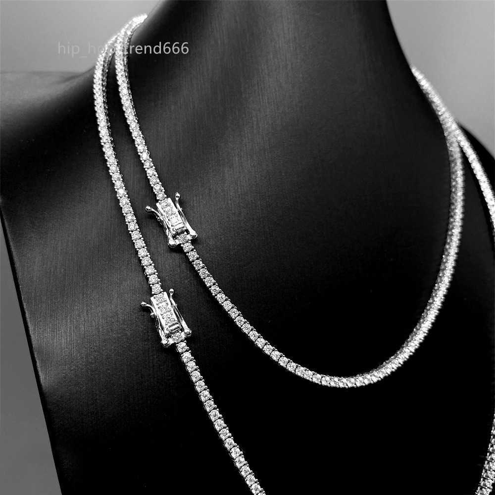 2MM Flawless Lab Diamond D Color VVS Moissanite Tennis Chain Gold Plated 925 Sterling Silver Luxury Hip Hop Bling White