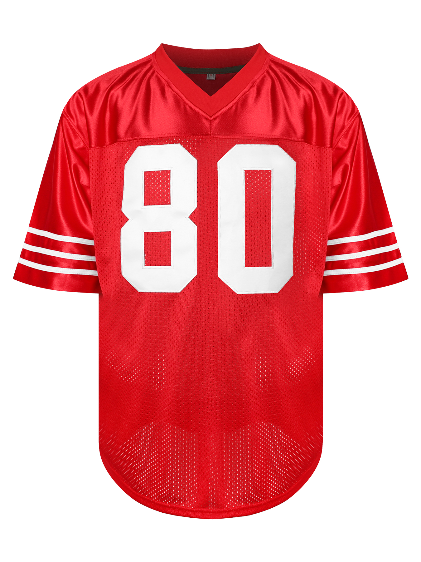 Men's #80 Short Sleeve Football Jersey Polyester Classic Red Sports Top, V-Neck With Slight Stretch, Embroidered Alphabet Pattern, Versatile For 