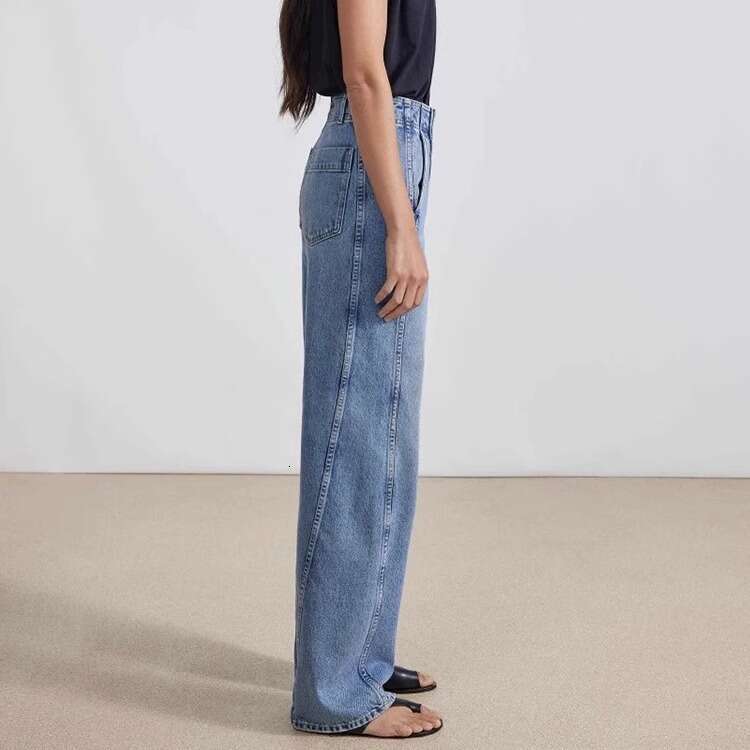 Th~ Row Jeans Women 2024 Spring And Autumn Waist Curved Side Seam Forward To Slim High Straight Leg Casual Pants