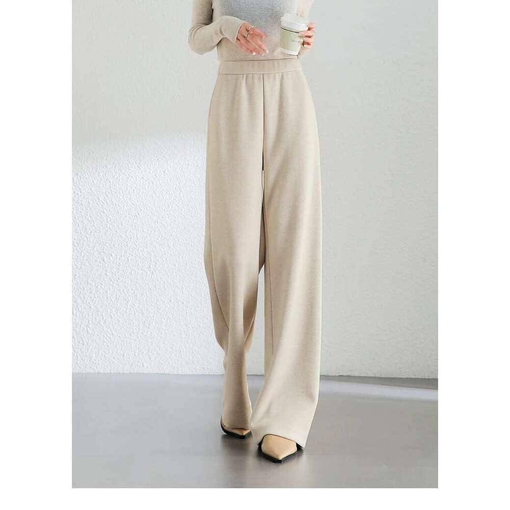 Casual Straight Wool Pant Women Thick Warm High Waisted Full Length Knitted Sweatpant Winter 2024 Clothes 144K56338