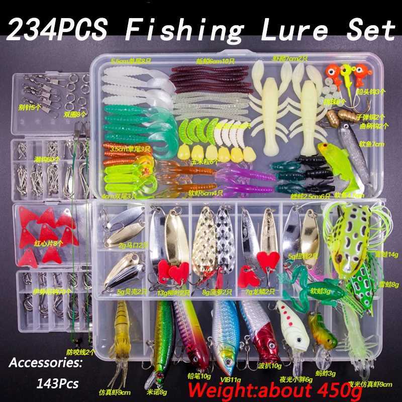 Fishing bait set soft and hard bait set gear layer Minnow metal clamp spoon used for bass Parker crank nail with box W241029