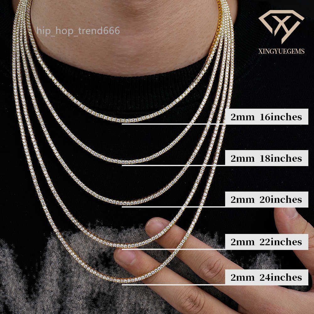 hiphop buckle jewelry lady gold plated 925 sterling silver round shape 2mm mossanite moissanite tennis necklace for women