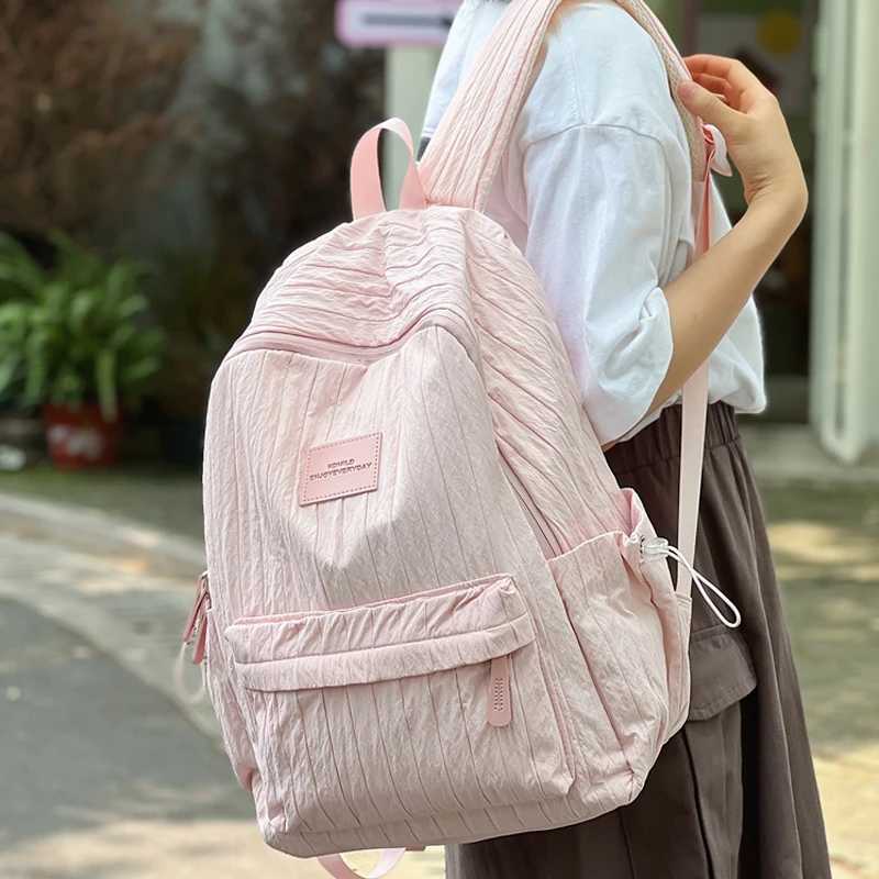 CMM Fashion Stripe Nylon Woman Backpack Schoolbag for Teenage Girls Waterproof Female College Portable Student Lady Casual Book Bags 241030