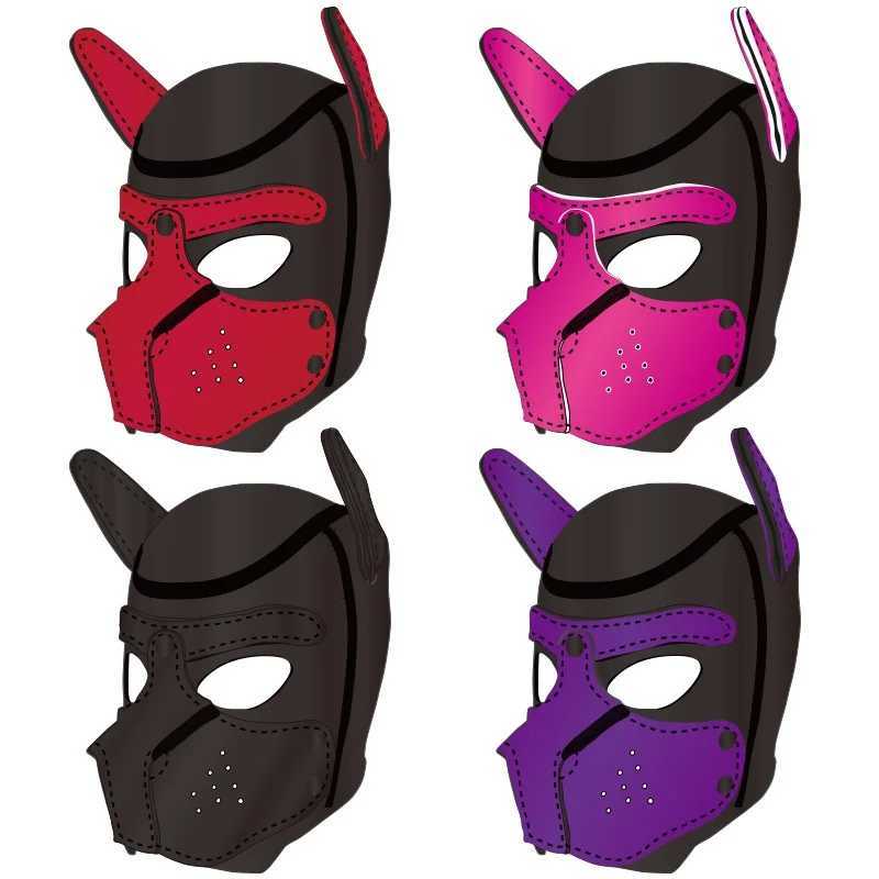 Unisex womens sexy clothing mens chloroprene rubber open hole dog head equipment full face fetish mask Halloween puppy role-playing party W241029