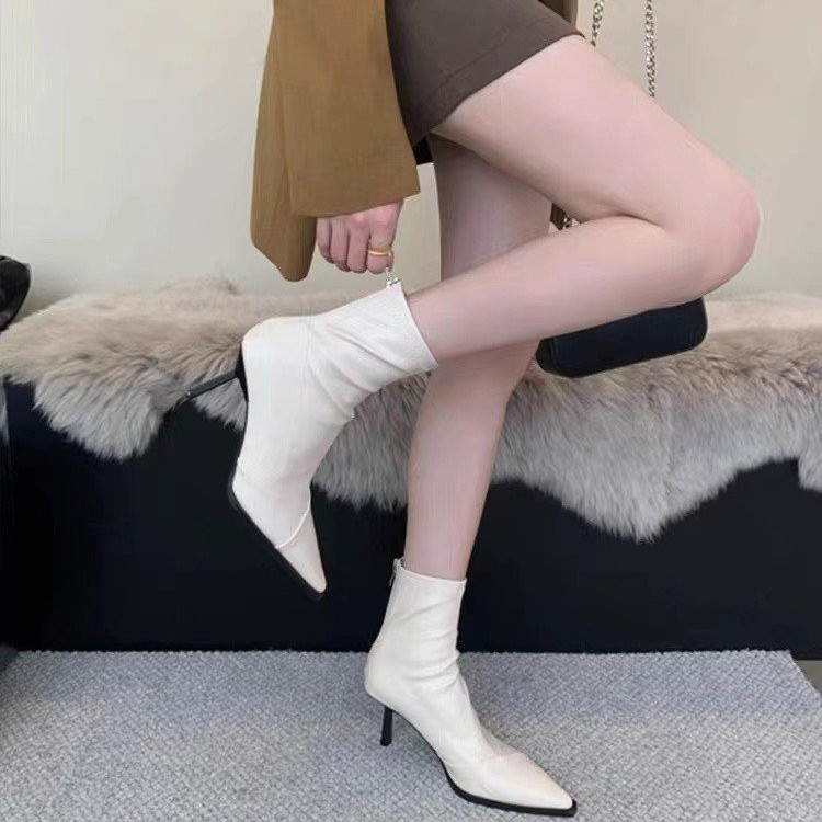 2025 New Winter Shoes Women Short Boots Pocket Buckle Boots Leather Mid-calf Booties Cross-tied black free shipping
