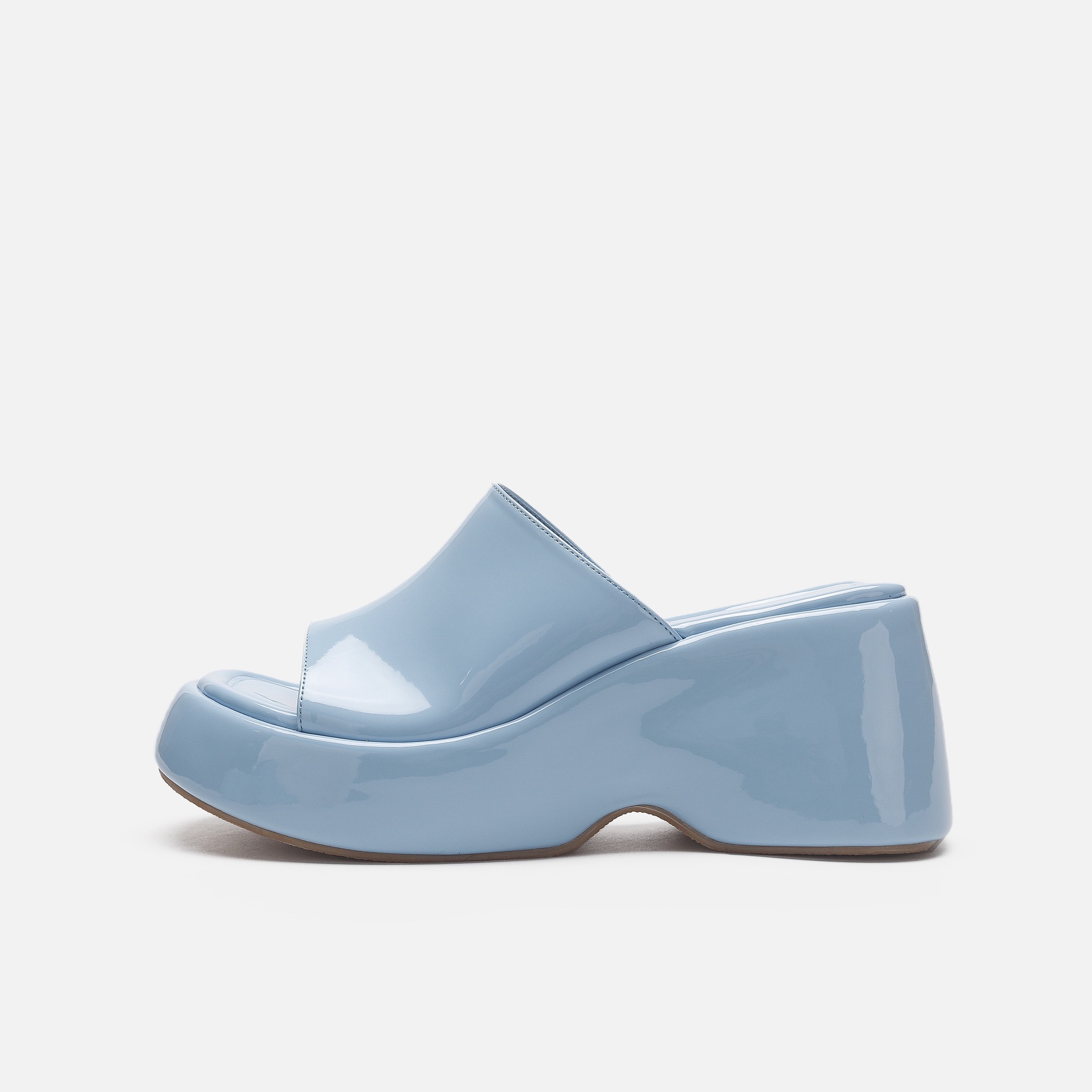 Denim Blue Summer Women Thick Sole High Heeled Slipper Triangle Heel Ladies Party Sandals Shoes Size 35-43