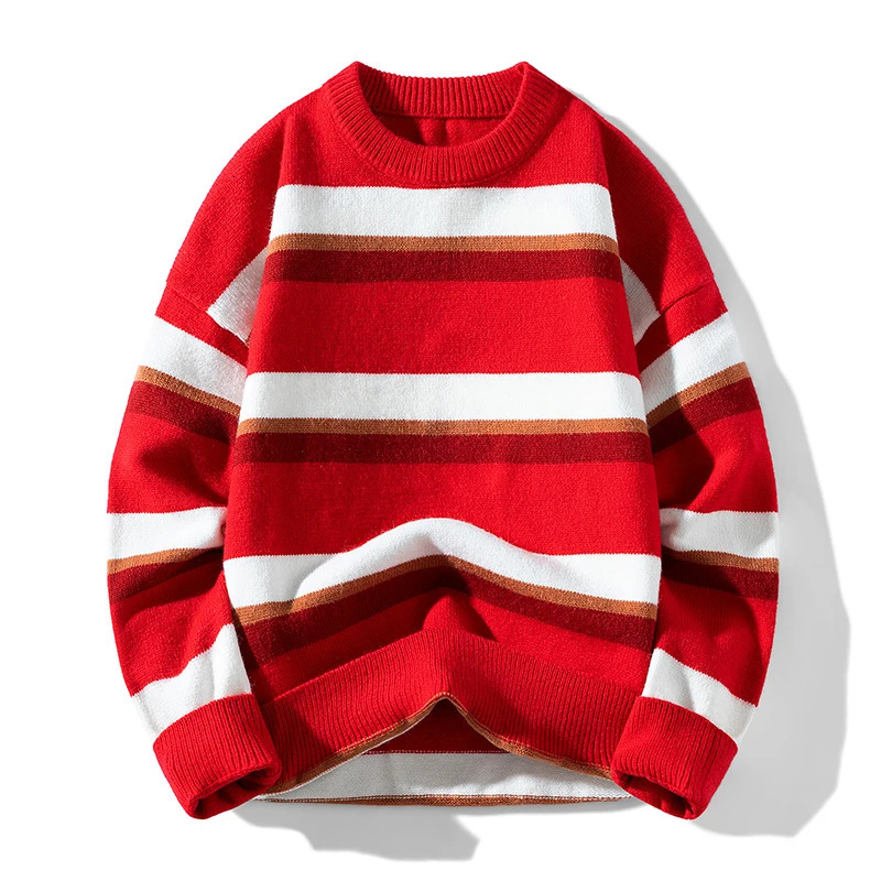 Red Sweaters For Men Christmas Gift Boyfriend Striped Sweater Soft Touch Stretch 241031