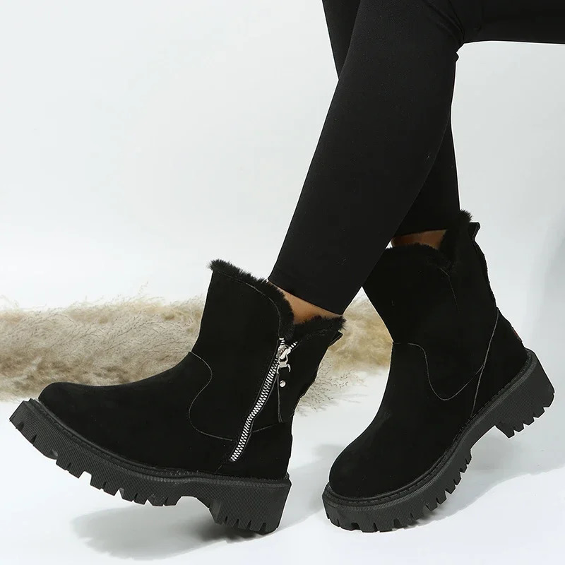 Thick Plush Snow Women Faux Suede Non-slip Winter Boots Woman New Keep Warm Cotton Padded Shoes Platform Ankle Booties 241030