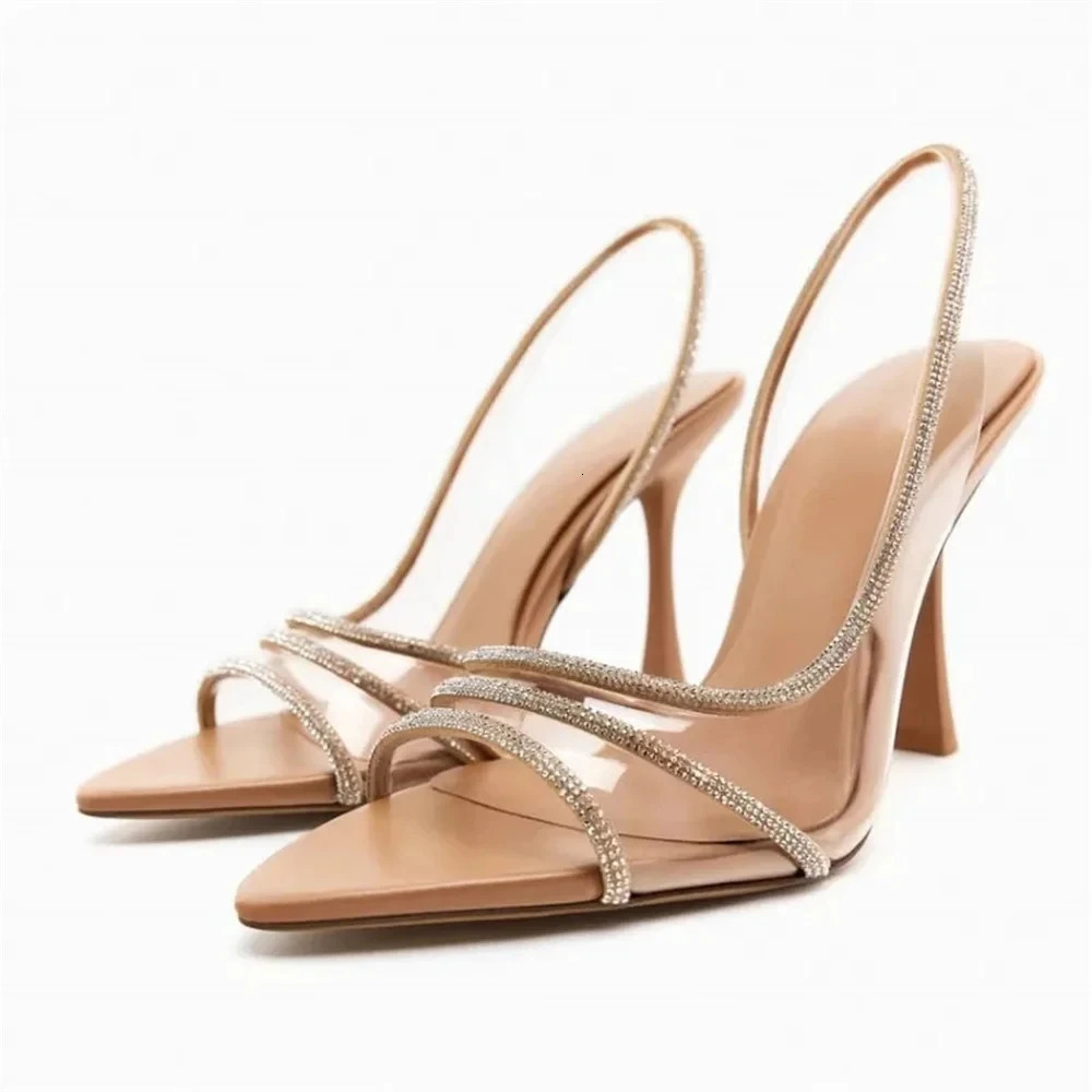 2024 Womens High Heel Sandals Summer Transparent Heels Rhinestone Strap Slingbacks Female Sexy Party Wedding pumps Shoes 241031
