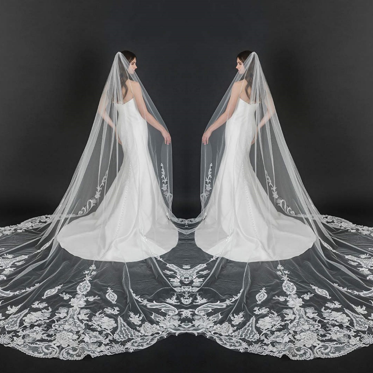 Customized Modern Wedding Veils Appliques Lace One Layer Cathedral Length Bride Veil Applique Edge With Comb Bridal Accessories