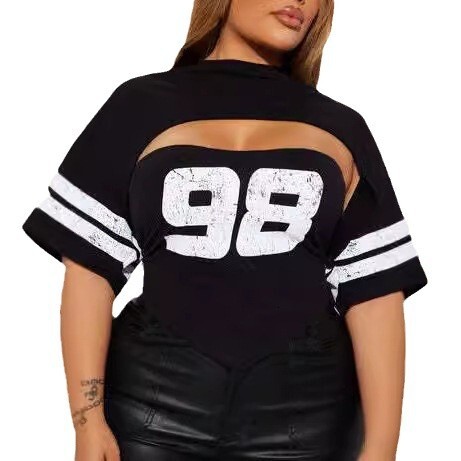 Designer's new digital hollow design printed slim fit short sleeved black t-shirt