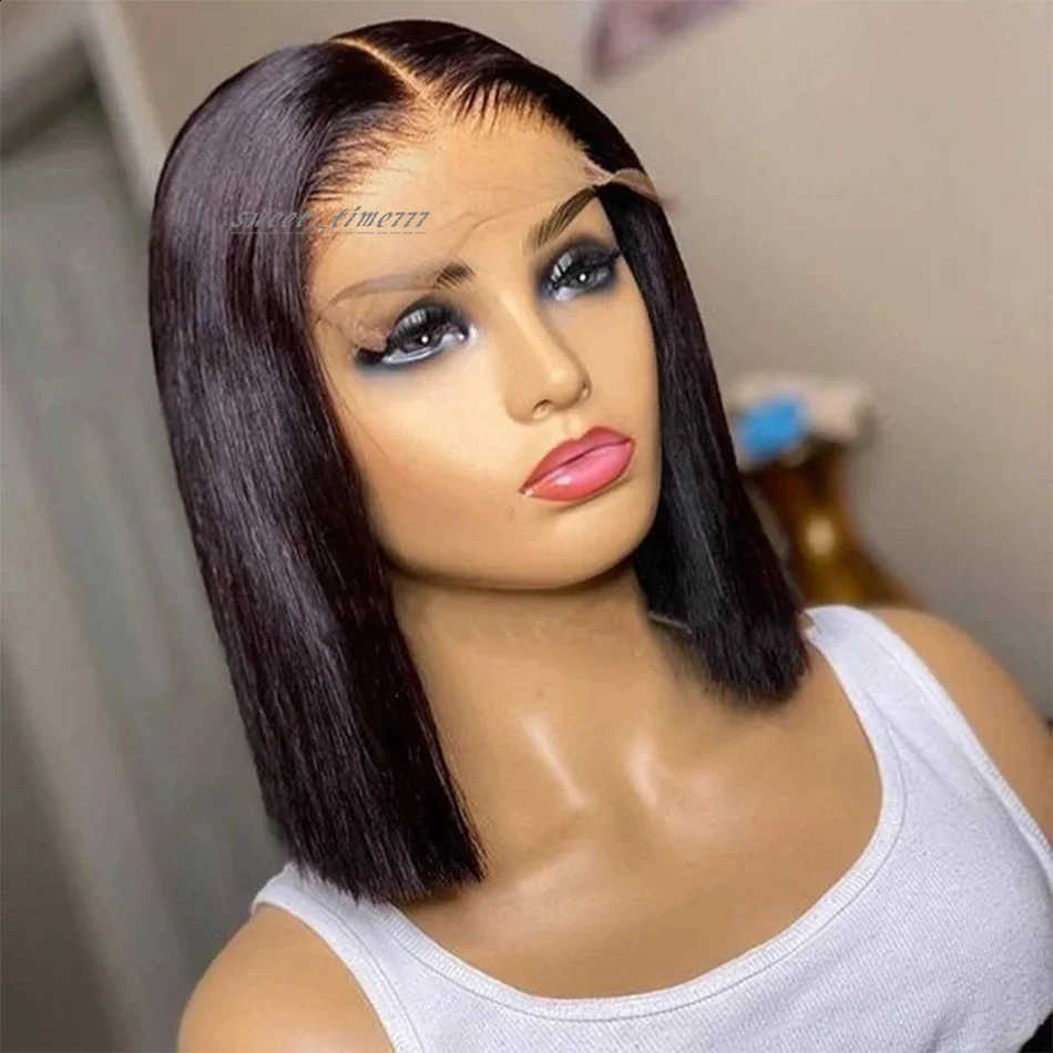 Brazilian 134 Lace Front Wig Short Human Hair Wigs Remy 44 Bob Straight for Women Swiss QT 240715