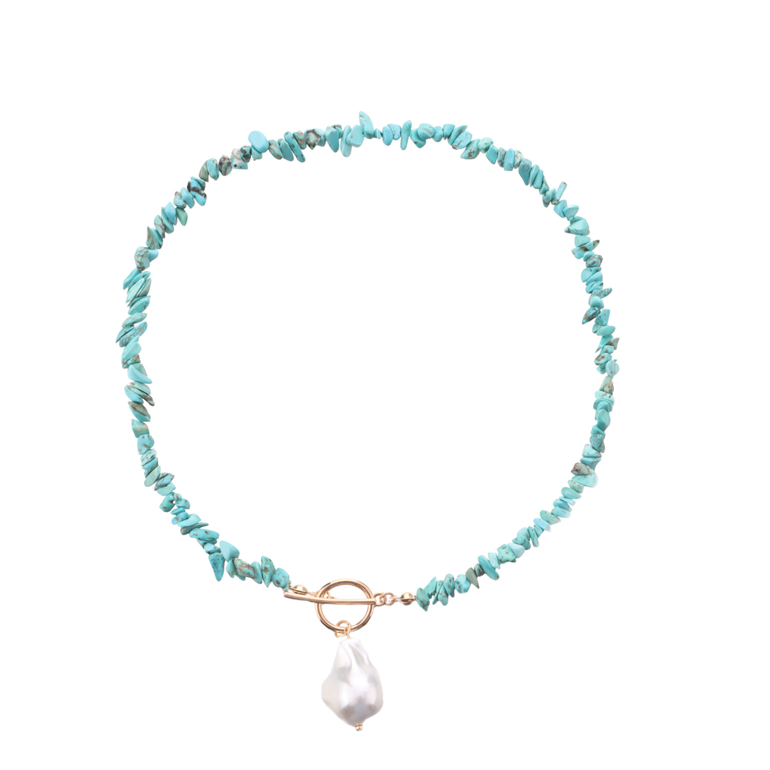 Chic Green Turquoise Over-sized Oval Pearl Toggle Necklace - Ladies' Accessory