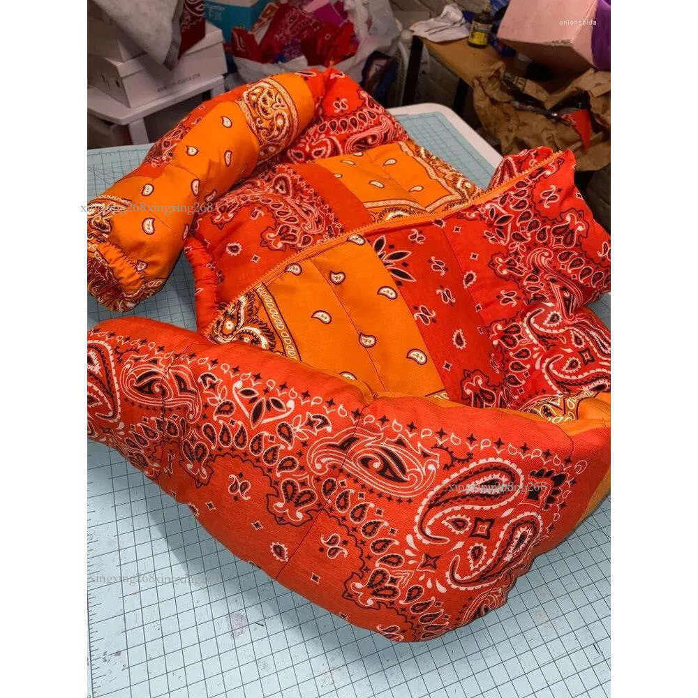 Women's Trench Coats Women Bandana Print Cropped Puffer Jacket For Winter Coat Fashion Clothing Orange Warm Parkas Outwear Zip Up Bubble