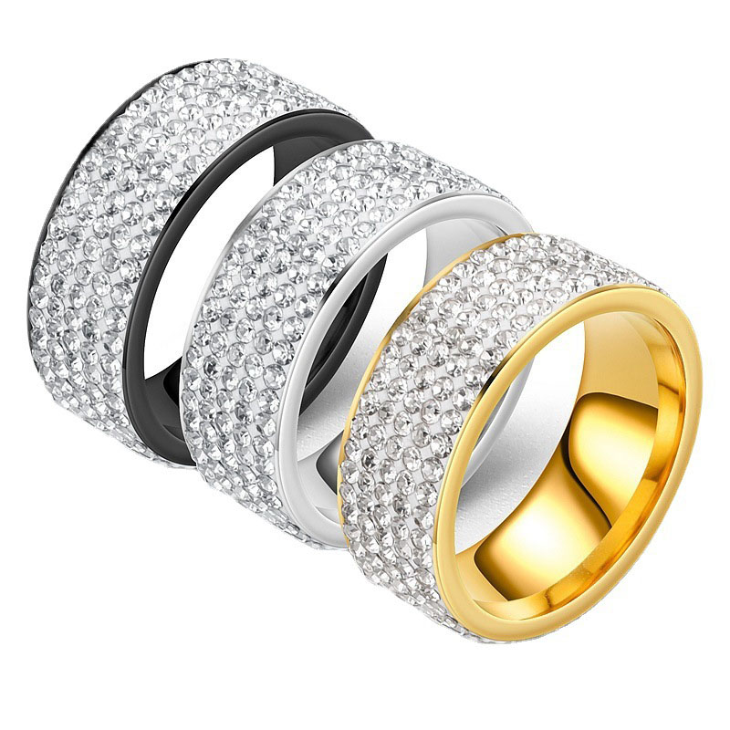 Delicate Gold Silver Stainless Steel Full Austrian Crystal Band Ring for Men Women Designer Diamond Rings Lovers Couple Party Festival Ring Gift Fine 