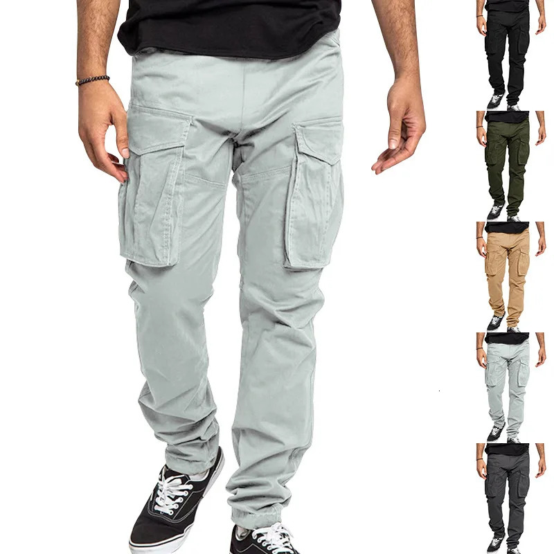 2024 independent station spring and summer plus size mens cargo pants solid color multi-pocket casual pants mens model 241031