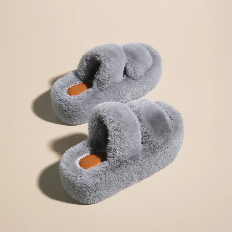 Summer Home Fur Slide Plush Slide Fluffy Flip Slide Platform Female Zapato De Mujer 241031