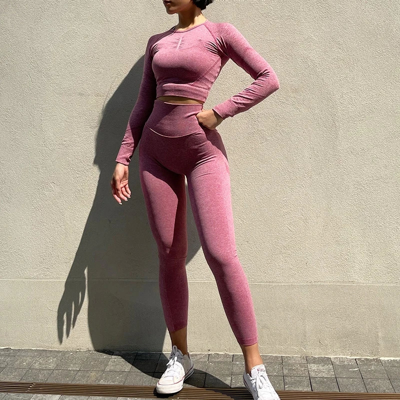 2pcs Women Seamless Yoga Set Workout Clothes Long Sleeve Gym Crop Top High Waist Leggings Fitness Sports Wear Sport Suit Gymwear 241030
