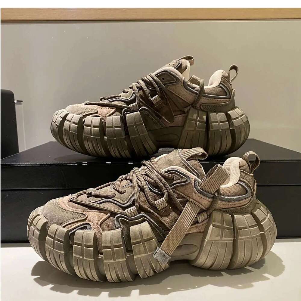 Chunky Sneaker Men Designer Tire Sole Sport Fashion Casual Microfiber Leather Height Increased Flat Platform Running Shoes