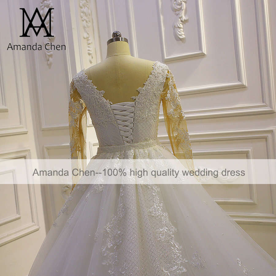 Long Sleeve Lace Appliques Detachable Skirt Wedding Dress