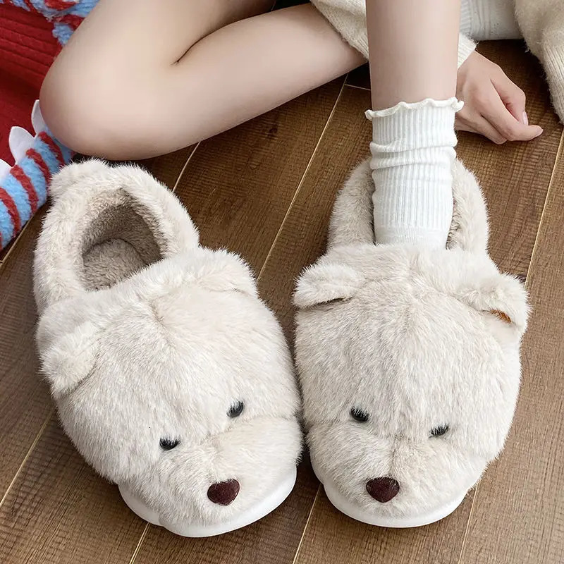 Winter Comfort Cotton Slippers Plush Bag Heel Home EVA Platform Bear Womens Indoor Warm Shoes 241031