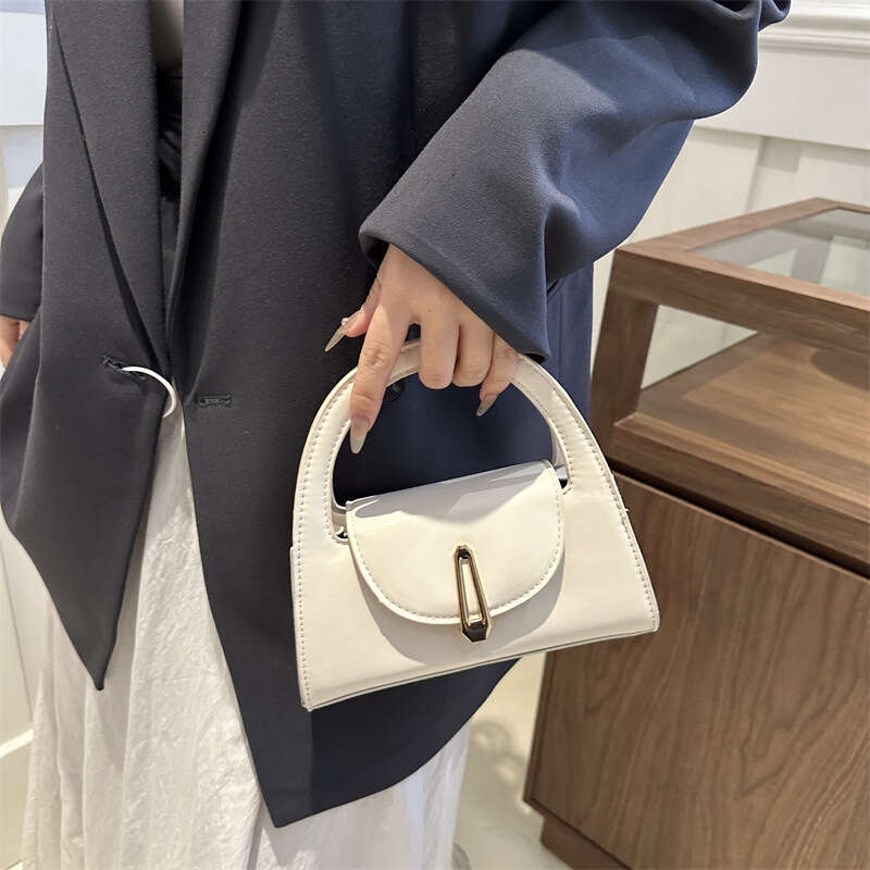 2024 Summer New Half-Round Solid Color Commuter Lock Bag For Women: Trendy & Stylish Casual Crossbody Option