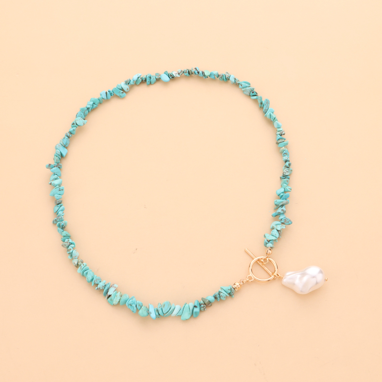 Chic Green Turquoise Over-sized Oval Pearl Toggle Necklace - Ladies' Accessory