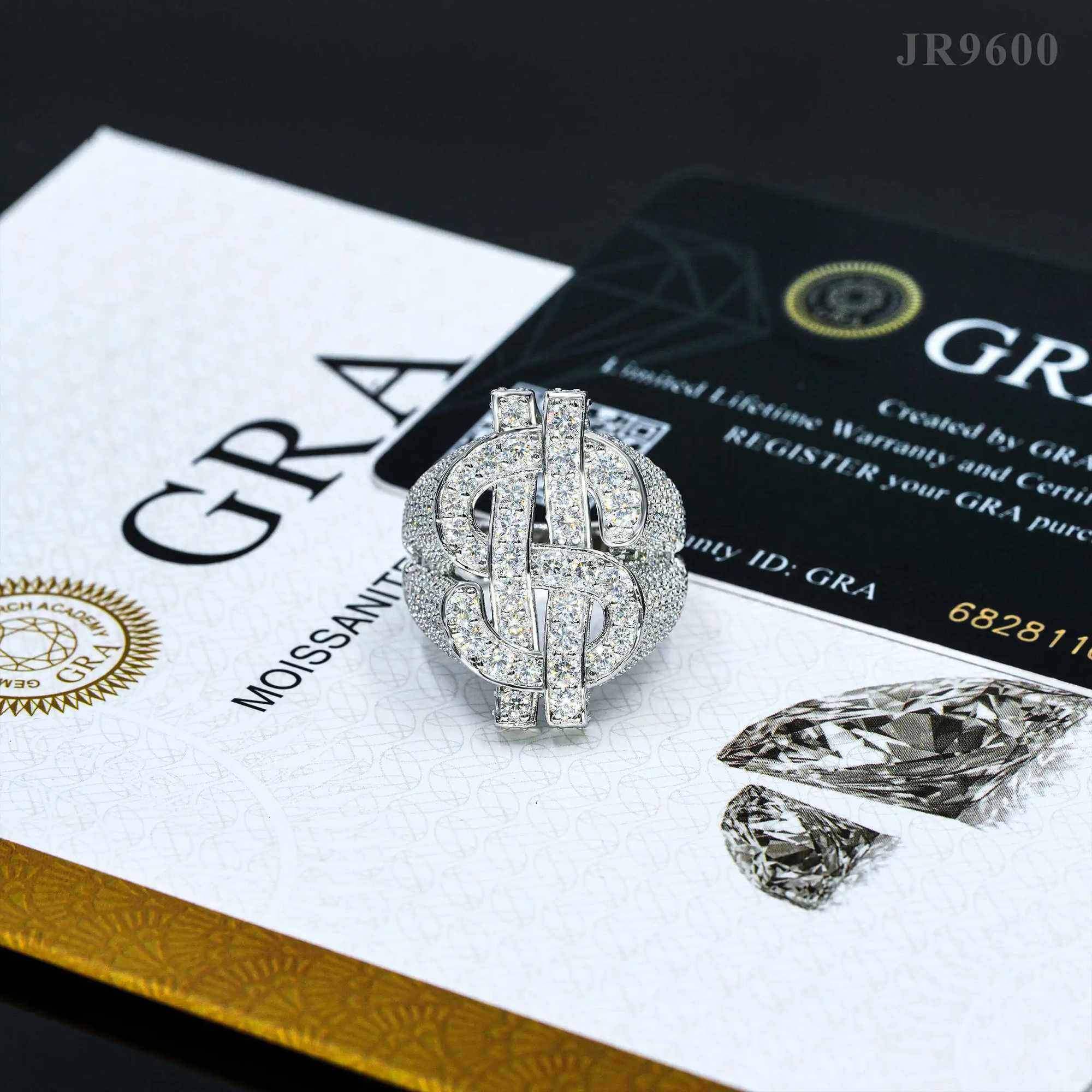 Hip Hop Rock Dollar Ring 925 Sterling Silver VVS1 D Color Real GRA Full Moissanite For Men Party Ring 18K White Fine Jewelry