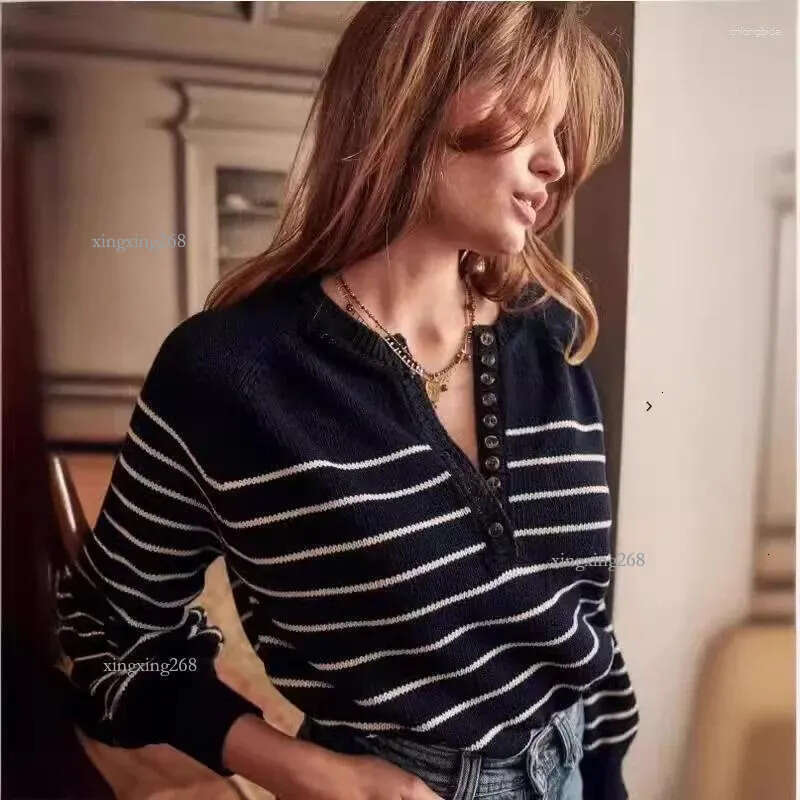 Women's Sweaters Vintage Long Sleeve Knit Sweater Button Details Casual Loose-fit Round Neck Pullover Original Sezane Brand