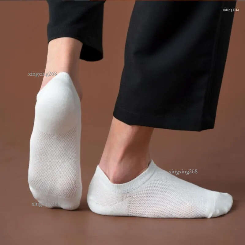 Men's Socks 5 Pair Set Cotton Mesh For Men No Show Invisible Low Cut Summer Silicone Thin Sock Non-Slip Breathable Ankle Comfortable