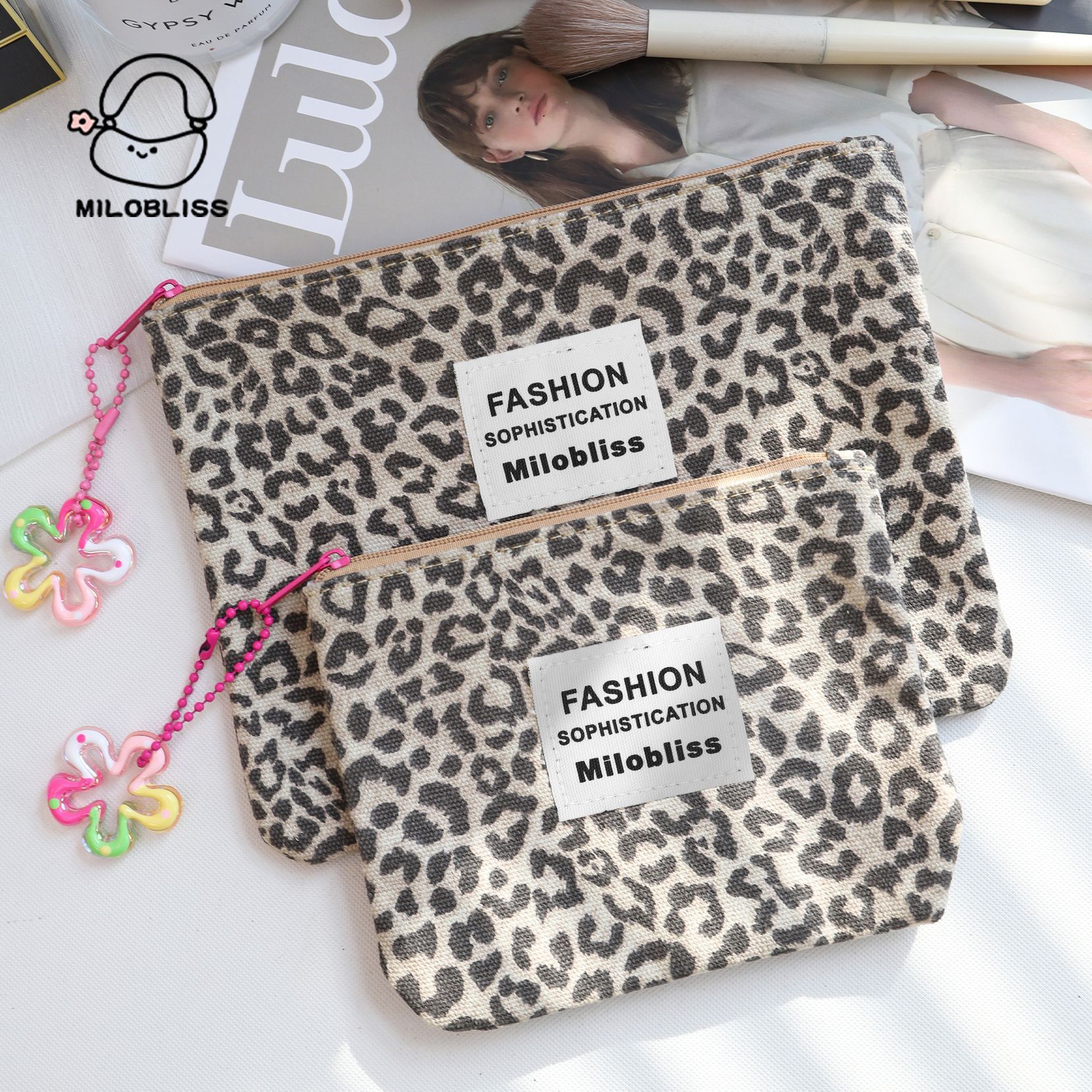 New designer, new leopard print, creative niche design, portable makeup storage bag, handbag