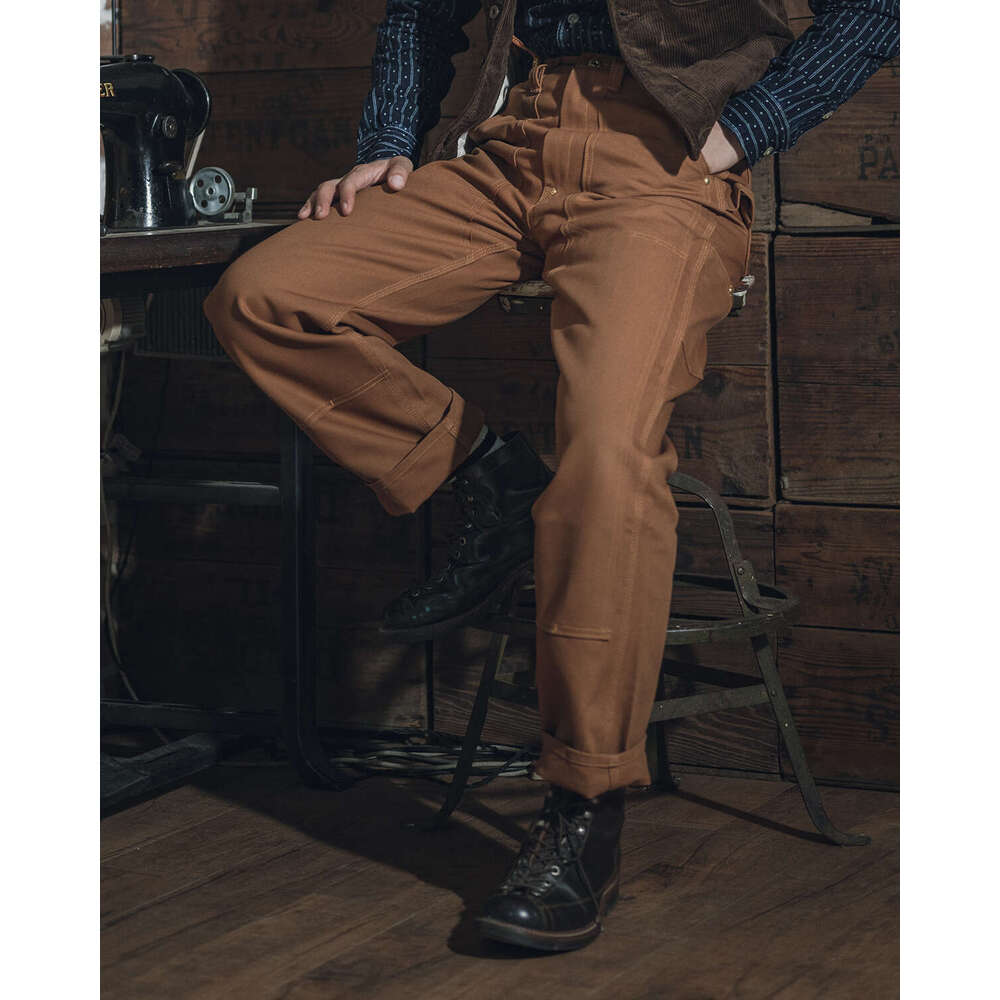Bronson Double Knee Work Pants High Waist Vintage Red Style Canvas Trousers Men