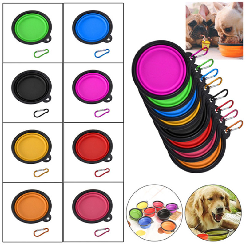 Pet Dog Bowls Folding Portable Dog Food Container Silicone 350ML Pet Bowl Puppy Collapsible Bowls Pet Feeding Bowls with Climbing Buckle