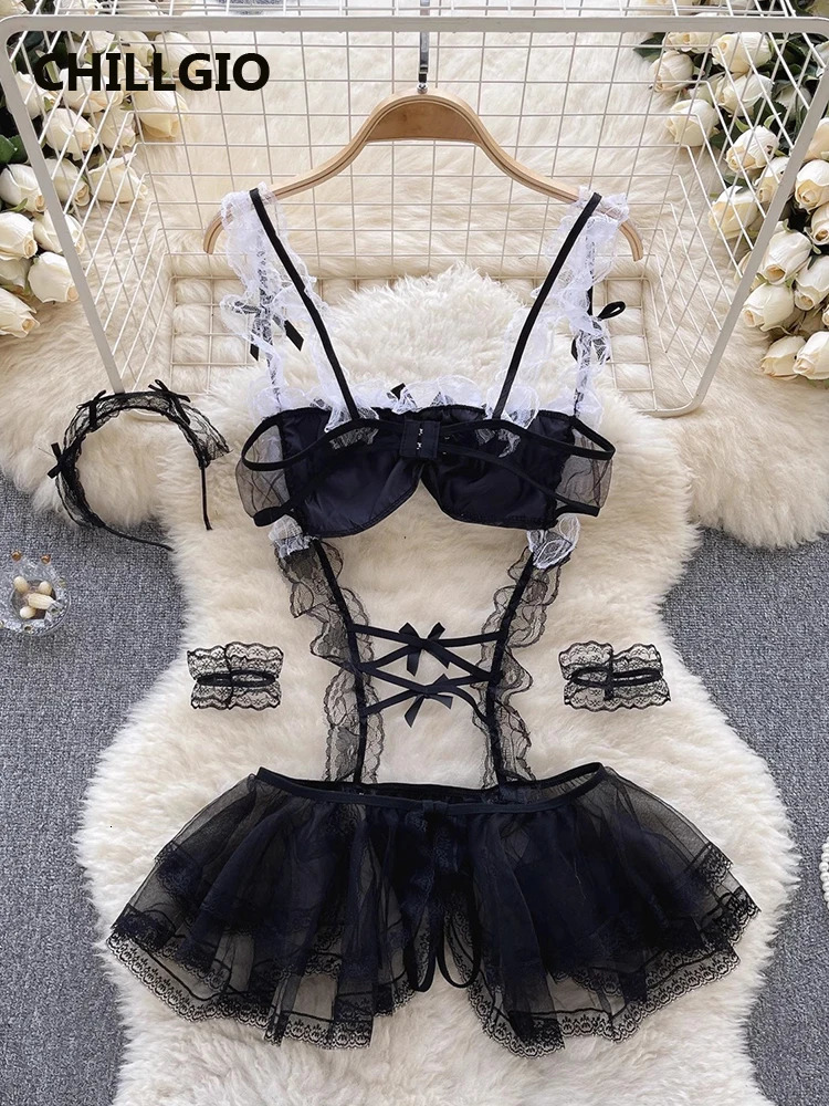CHILLGIO Women Sexy Lace Strappy Onesie Fashion Erotic Combination Rompers Tight sweet Catsuit Transparent One Piece Bodysuit 241031