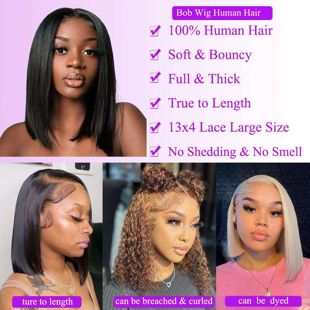 Wig 13X4 Front Human Hair 8-16 Inch Transparent Lace Straight Bob Wigs For Women 200% Density