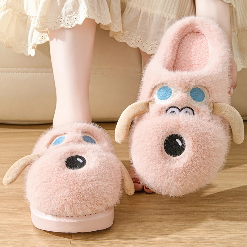 Pink womens home slider soft fashion winter mens thick soled indoor warm couple shoes anti slip flat cotton slider 241031