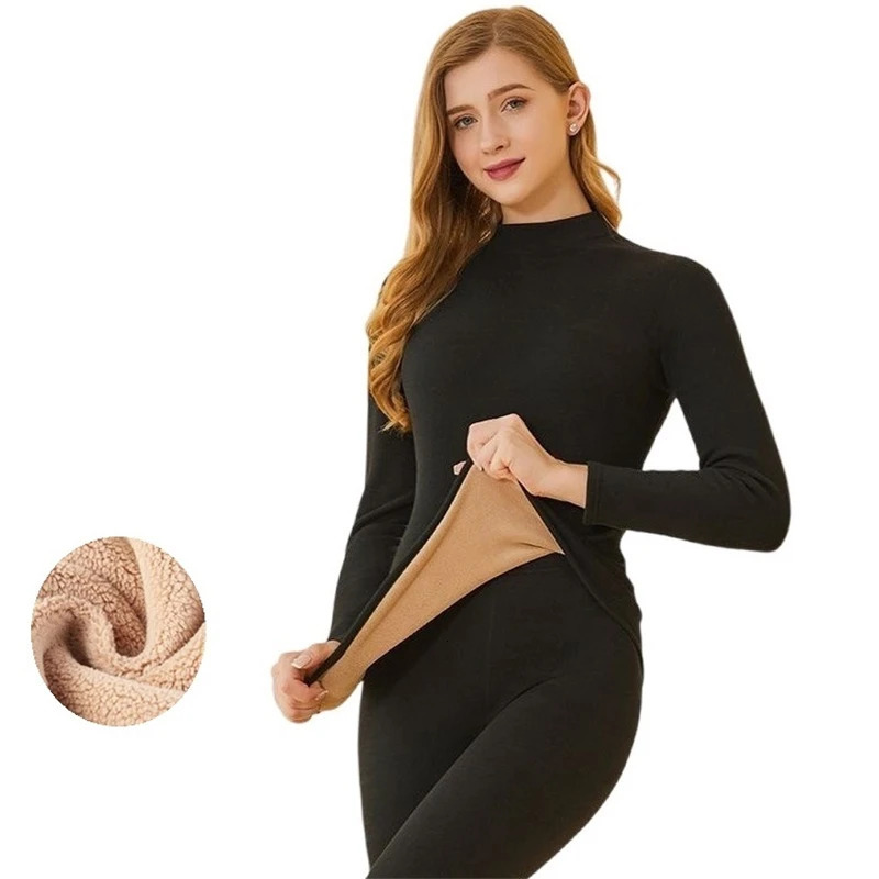Winter Womens Thermal Underwear Thick Intimate Set Berber Fleece 2 Pieces Underpanties and Undershirts 241031