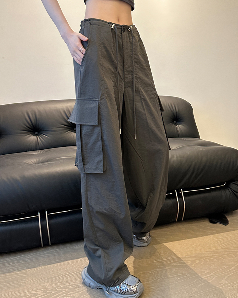 High street work trousers women 2024 loose thin thin section trend high waist speed trousers two wear wide leg trousers